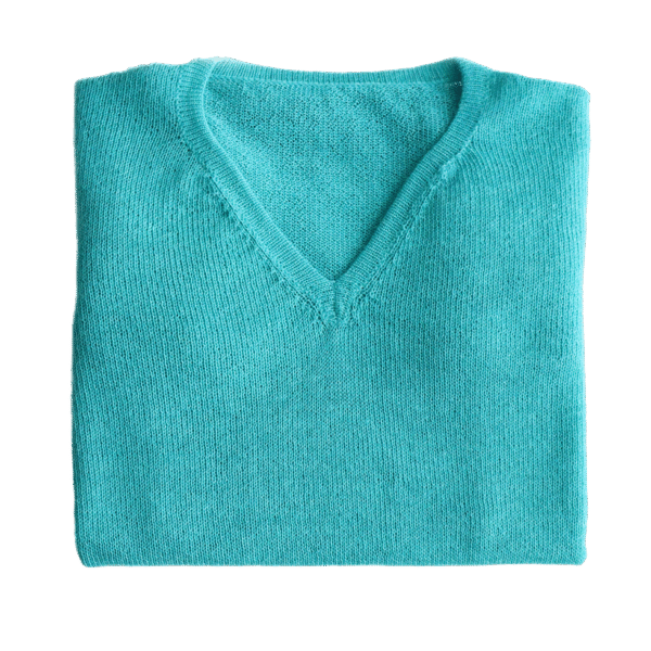 Women's sweater, with V-neck and contrasting stripes at the bottom edge. Made in Peru by PFL knitwear