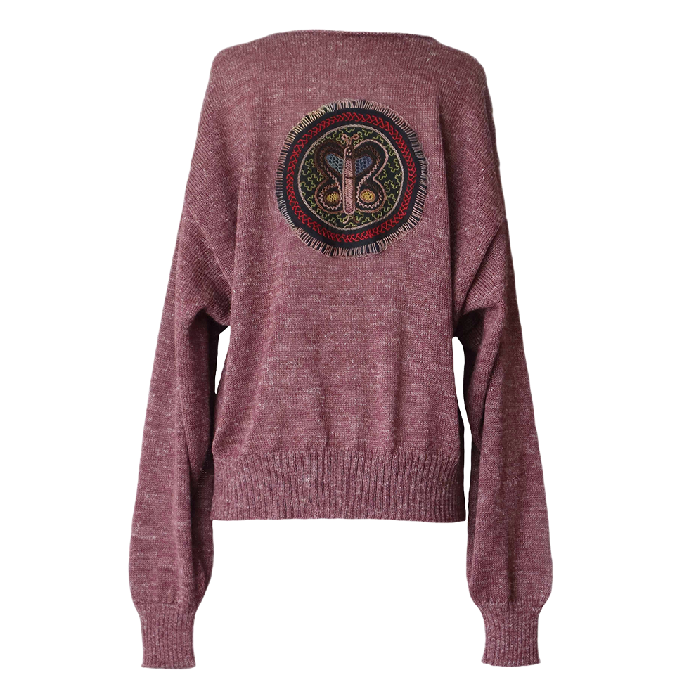 Women's sweater, with stitched embroidered detail on the back side. Made in Peru by PFL knitwear Women's sweater, with stitched embroidered detail on the back side. Made in Peru by PFL knitwear