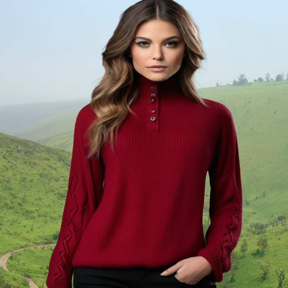 Women's sweater baby alpaca 100%, hand knitted with high collar. Made in Peru by PFL knitwear