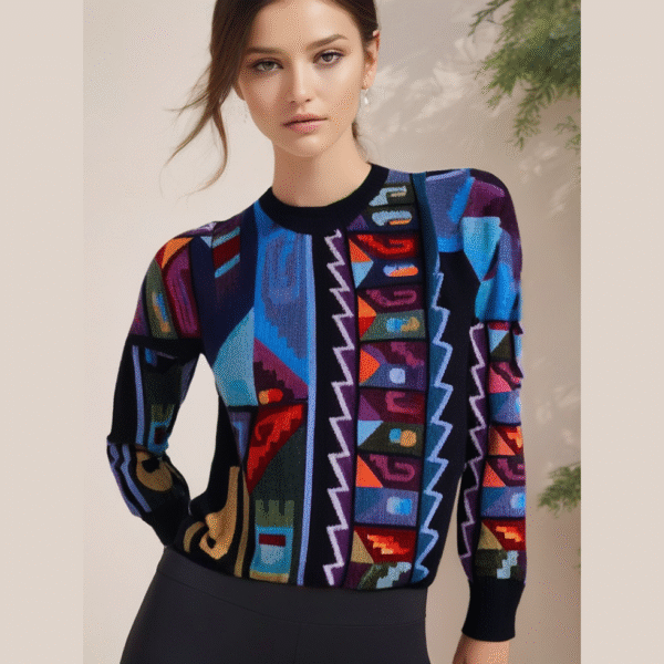 Unisex Alpaca Sweater Intarsia knitted with Graphic Design, multicolor Made in Peru by PFL knitwear