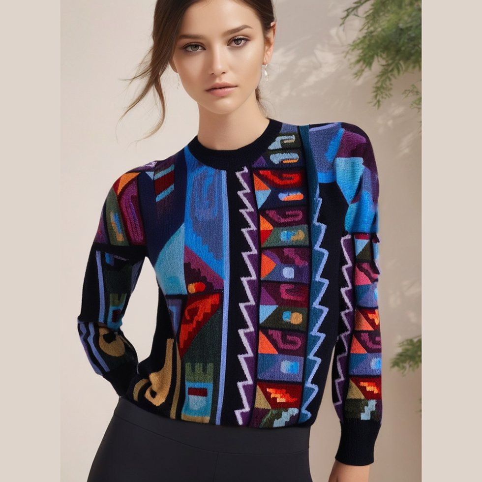 Unisex Alpaca Sweater Intarsia knitted with Graphic Design, multicolor Made in Peru by PFL knitwear