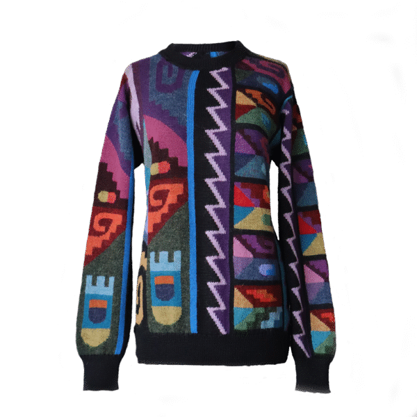Unisex Alpaca Sweater Intarsia knitted with Graphic Design, multicolor Made in Peru by PFL knitwear