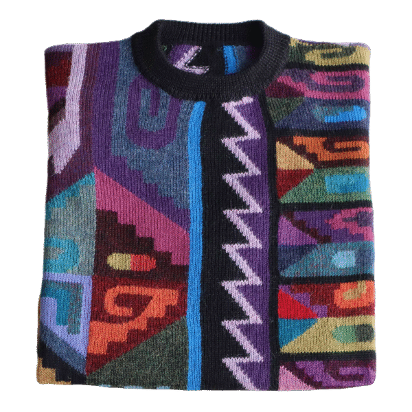 Unisex Alpaca Sweater Intarsia knitted with Graphic Design, multicolor Made in Peru by PFL knitwear