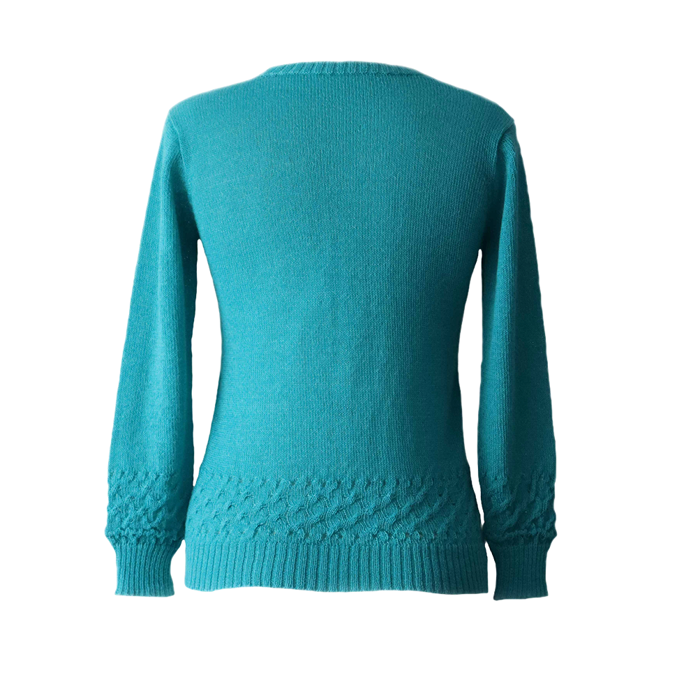 Women's sweater, with crew neck and cable details at the bottom edge. Made In Peru by PFL knitwear Women's sweater, with crew neck and cable details at the bottom edge. Made In Peru by PFL knitwear