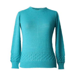 Women's sweater, with crew neck and cable details at the bottom edge. Made In Peru by PFL knitwear