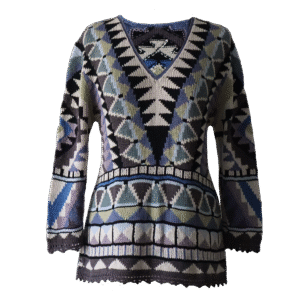 Women's Cotton Sweater | Hand-Knitted Pullover | Multicolor Intarsia Graphic Design. Made in Peru by PFL knitwear