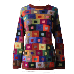 Women's sweater intarsia hand knitted, 100% alpaca multi color Made in Peru by PFL knitwear