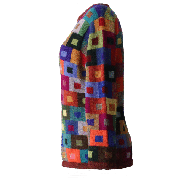 Women's sweater intarsia hand knitted, 100% alpaca multi color Made in Peru by PFL knitwear