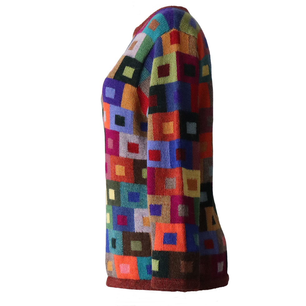 Women's sweater intarsia hand knitted, 100% alpaca multi color Made in Peru by PFL knitwear Women's sweater intarsia hand knitted, 100% alpaca multi color Made in Peru by PFL knitwear