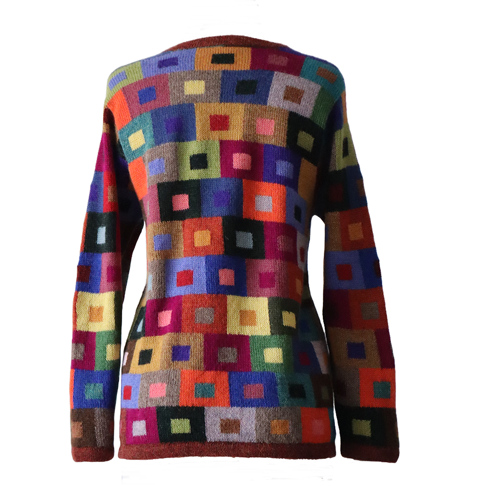 Women's sweater intarsia hand knitted, 100% alpaca multi color Made in Peru by PFL knitwear Women's sweater intarsia hand knitted, 100% alpaca multi color Made in Peru by PFL knitwear