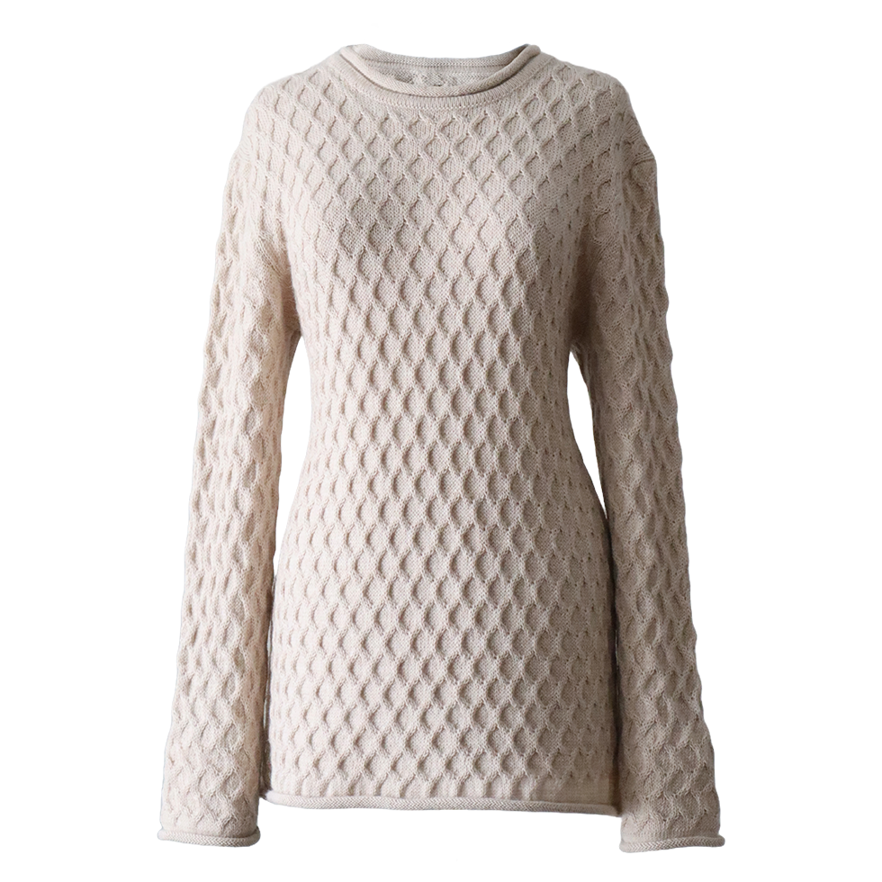 Women's sweater with all over cable pattern and roll edges. Made in Peru by PFL knitwear Women's sweater with all over cable pattern and roll edges. Made in Peru by PFL knitwear