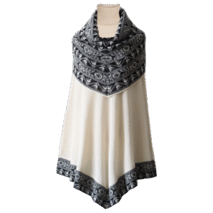 Poncho baby alpaca 100% with big cowl ethnic pattern collar. Made in Peru by PFL knitwear