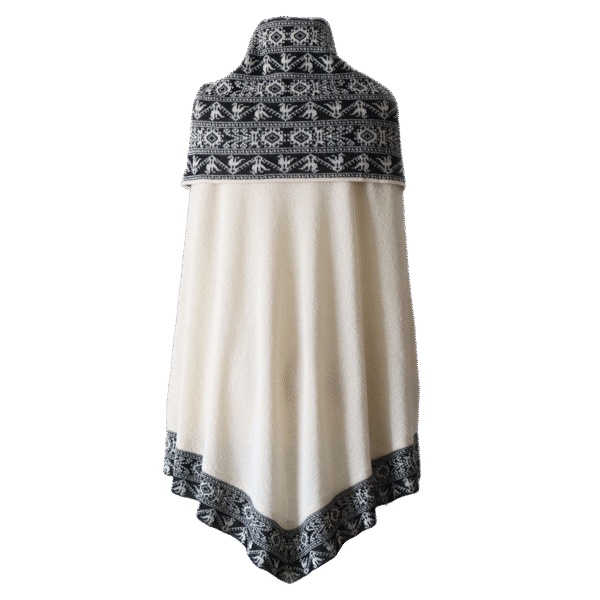 Poncho baby alpaca 100% with big cowl ethnic pattern collar. Made in Peru by PFL knitwear