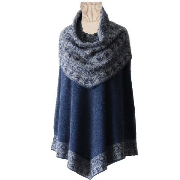 Poncho baby alpaca 100% with big cowl ethnic pattern collar. Made in Peru by PFL knitwear