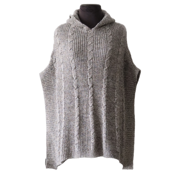Poncho with a classic cable pattern baby alpaca or alpaca blend. Made in Peru by PFL Knitwear