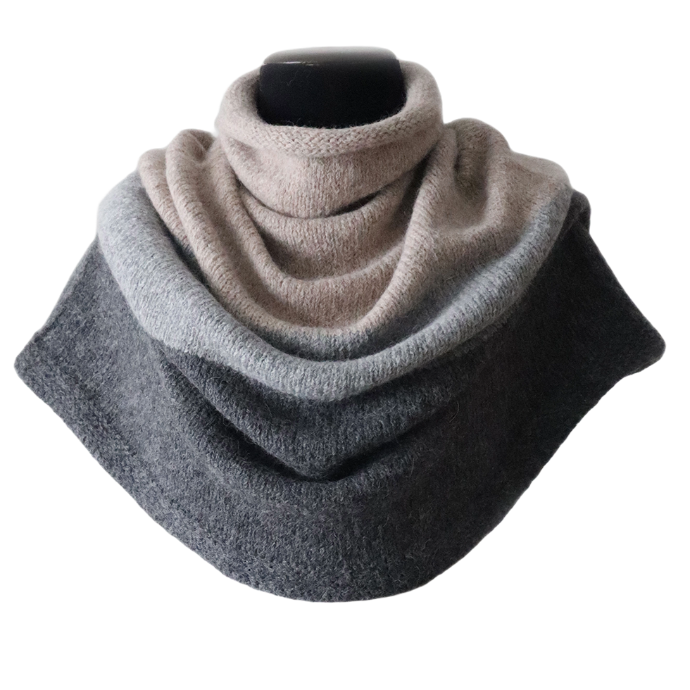 Poncho / collar scarf felted alpaca blend solid, 2 or 3 color version. Made in Peru by PFL knitwear Poncho / collar scarf felted alpaca blend solid, 2 or 3 color version. Made in Peru by PFL knitwear