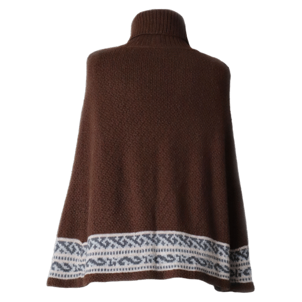 Poncho alpaca with armholes and ethnic pattern, high collar. made in Peru by PFL knitwear