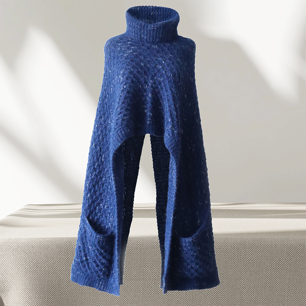 Poncho - Cape with turtleneck collar, pockets baby alpaca. Made in Peru by PFL knitwear Poncho - Cape with turtleneck collar, pockets baby alpaca. Made in Peru by PFL knitwear