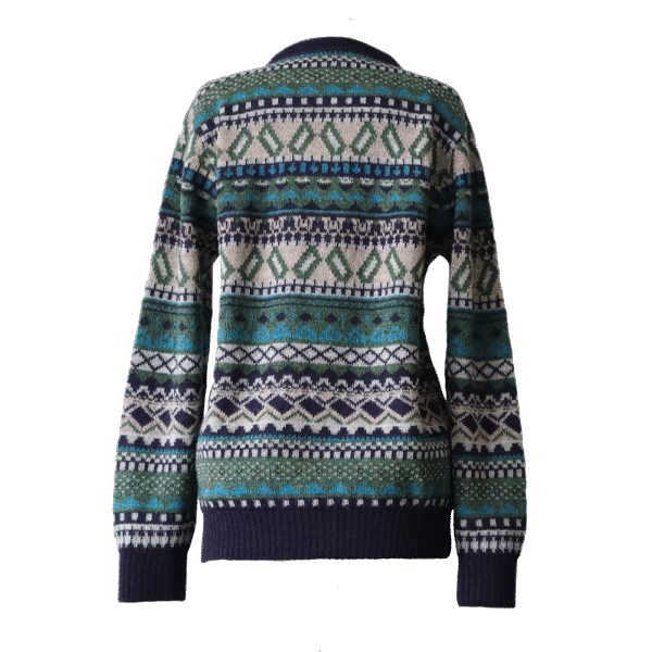 Women's alpaca cardigan jacquard knitted with classic Norwegian pattern. Made in Peru by PFL knitwear