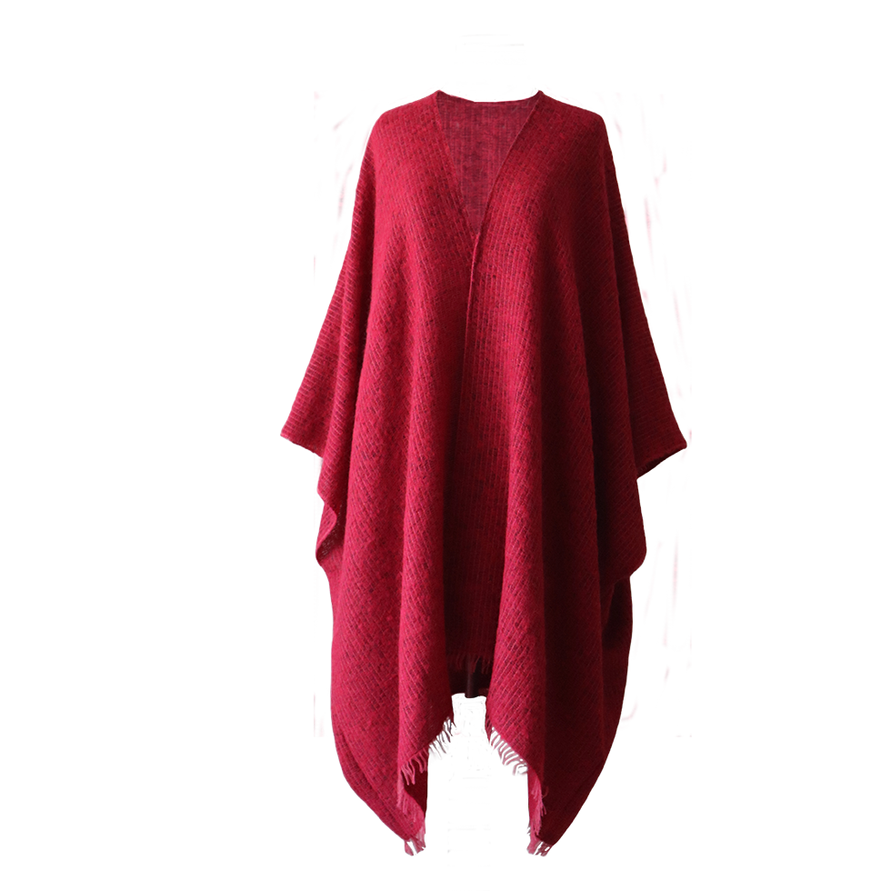 Wrap Ruana classic woven model, alpaca blend brushed with fringes. Made in Peru by PFL knitwear