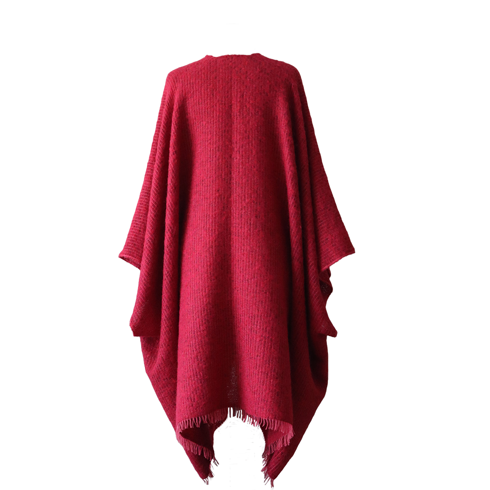 Wrap Ruana classic woven model, alpaca blend brushed with fringes. Made in Peru by PFL knitwear