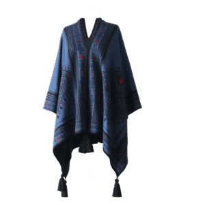 Ruana, wrap reversible, alpaca blend, jacquard knitted pattern, with tassels. Made in Peru by PFL knitwear