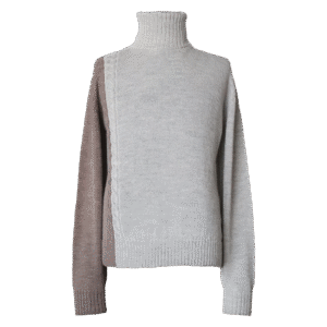 Men's baby alpaca sweater 2 color design with cable detail. Made in Peru by PFL knitwear