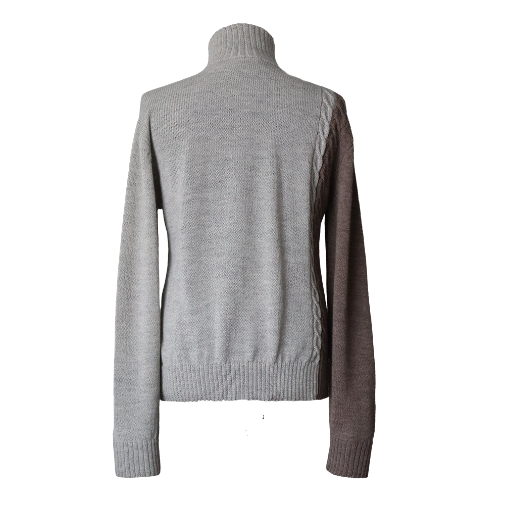 Men's baby alpaca sweater 2 color design with cable detail. Made in Peru by PFL knitwear Men's baby alpaca sweater 2 color design with cable detail. Made in Peru by PFL knitwear