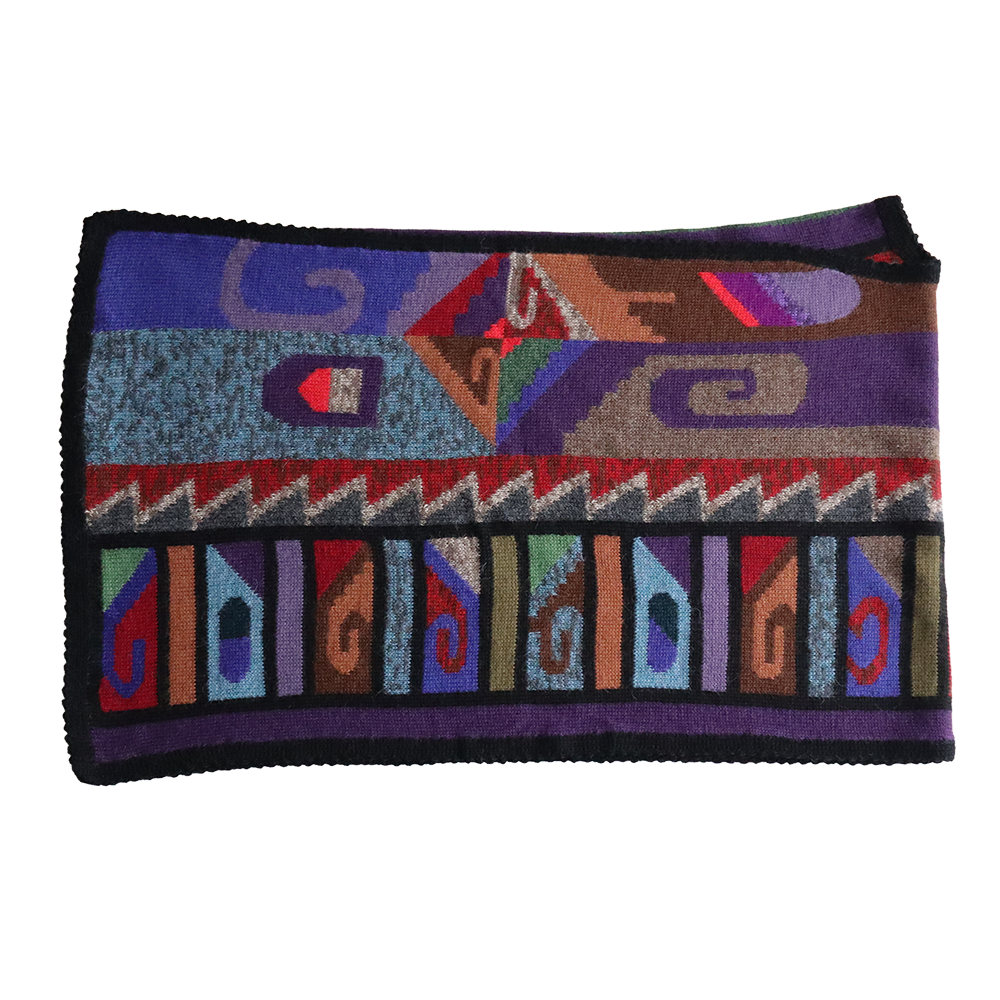 Alpaca Ruana Wrap with Colorful Intarsia Pattern, hand knitted. Made in Peru by PFL knitwear