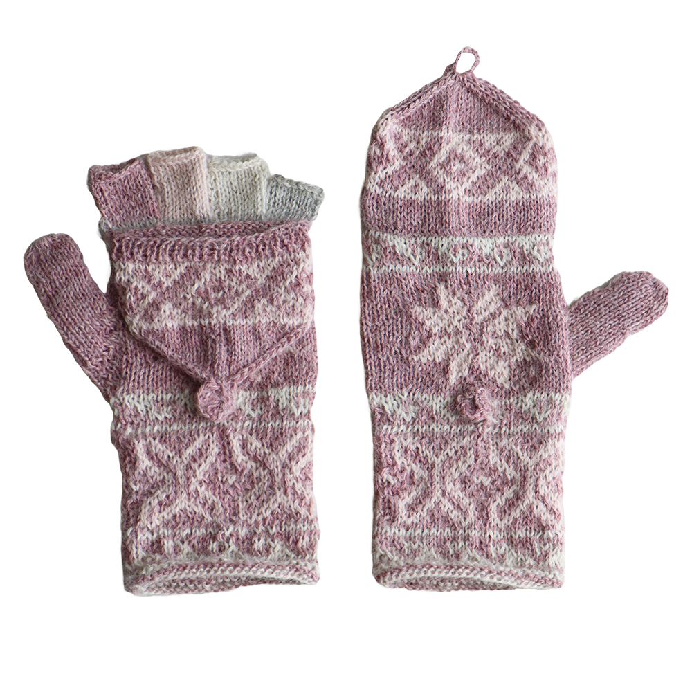 Women convertible mittens, hand knitted fingerless alpaca mittens. Made in Peru by PFL knitwear.
