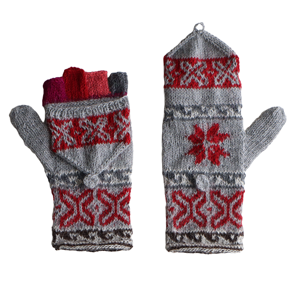Women convertible mittens, hand knitted fingerless alpaca mittens. Made in Peru by PFL knitwear.