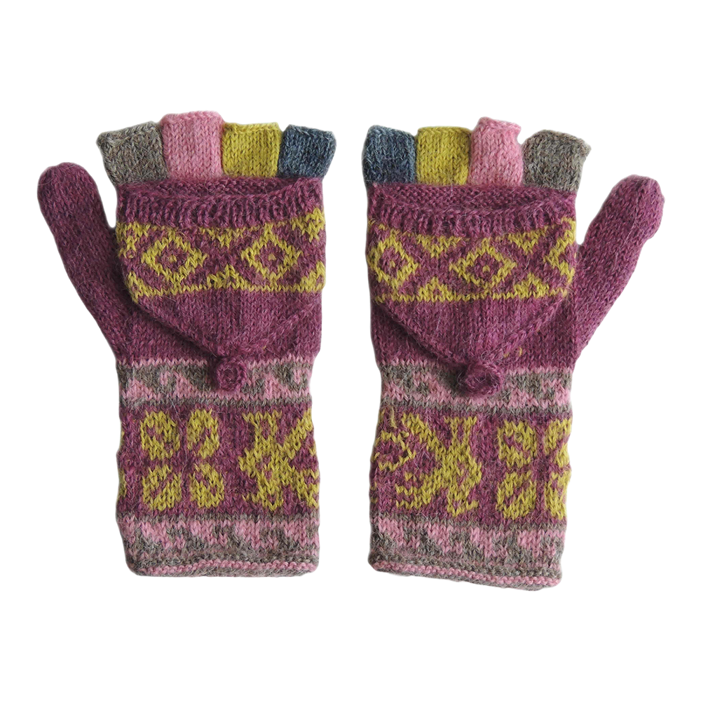 Women convertible mittens, hand knitted fingerless alpaca mittens. Made in Peru by PFL knitwear.