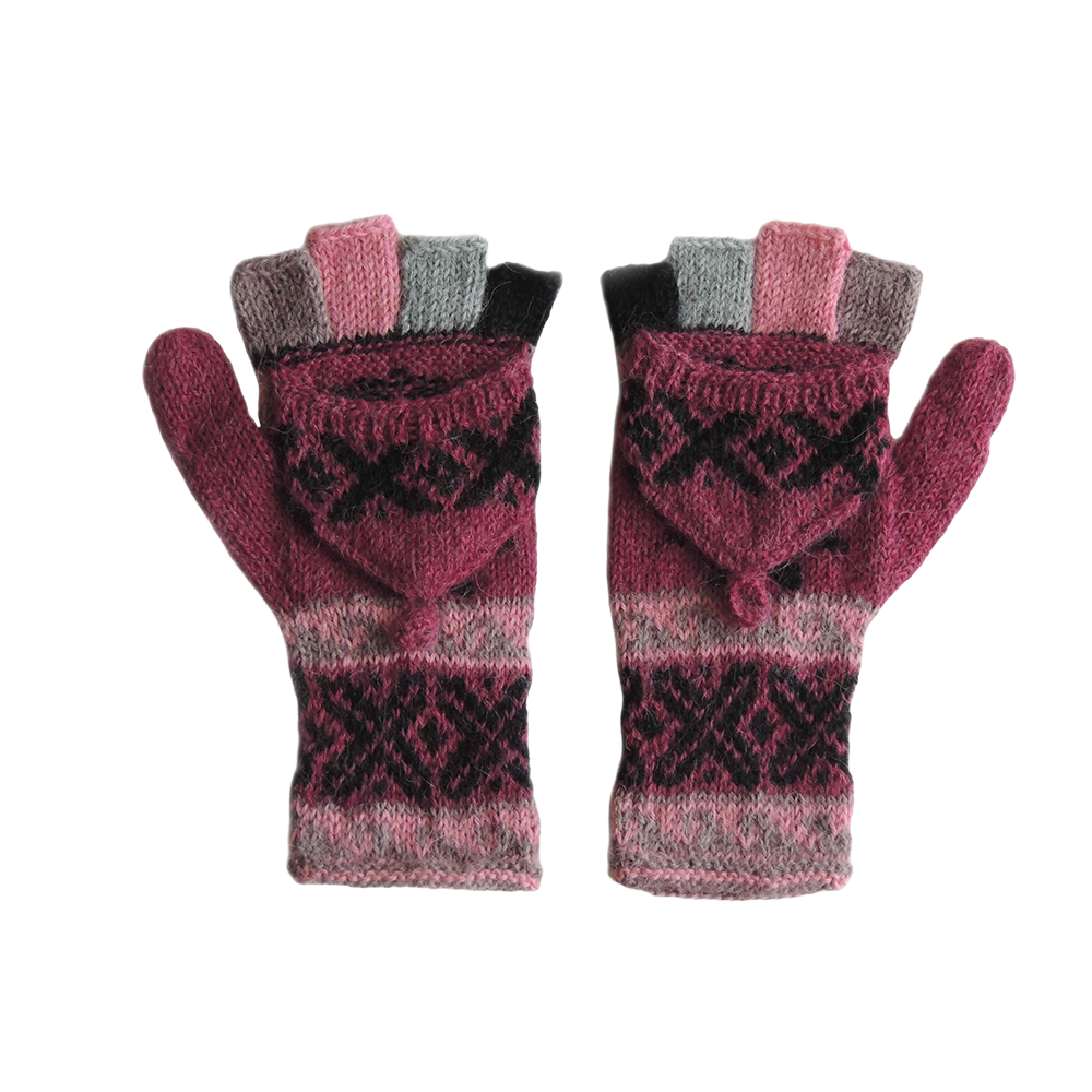 Women convertible mittens, hand knitted fingerless alpaca mittens. Made in Peru by PFL knitwear.