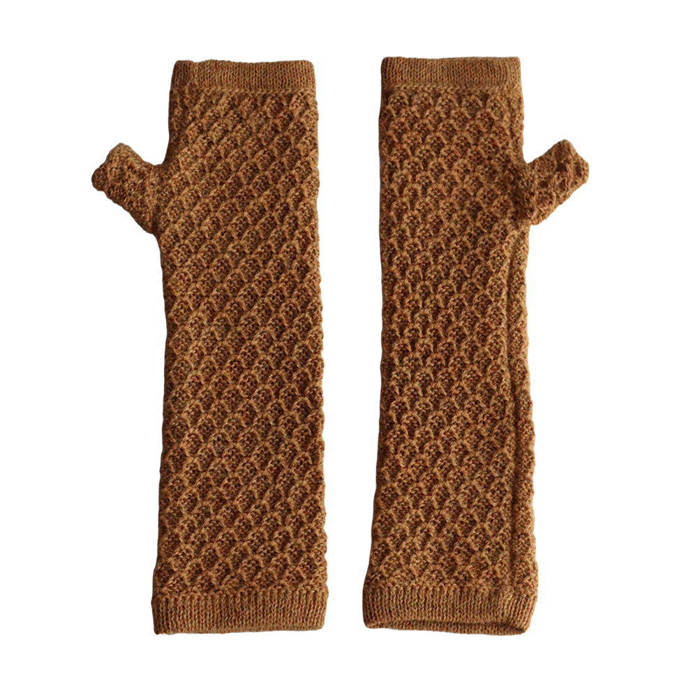 Fingerless gloves - wrist warmers with honeycomb pattern, 100% baby alpaca. Made in Peru by PFL knitwear.