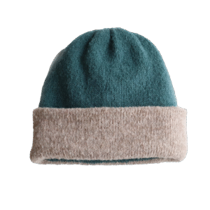 Women's alpaca beanie 2 color design, soft brushed hat, double knitted stretchable. Made in Peru by PFL knitwear