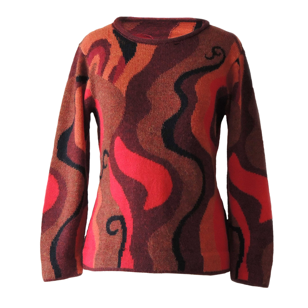 Women's alpaca sweater Tahua, multicolor Intarsia knitted with graphic pattern.