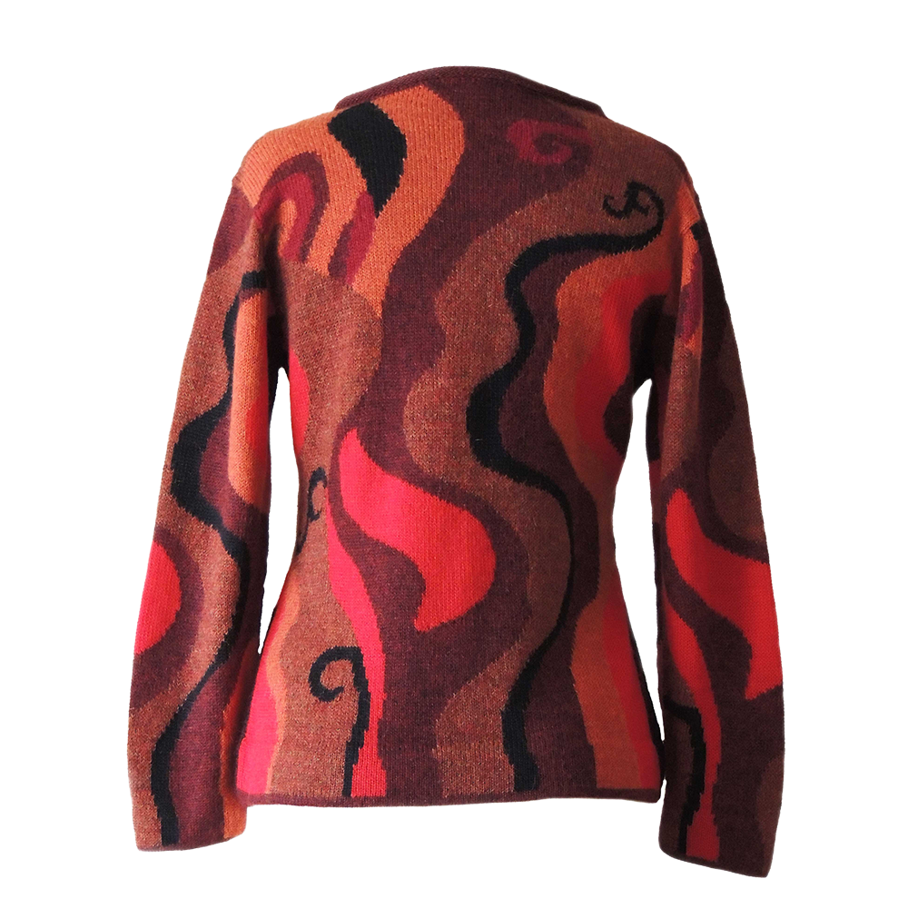 Women's alpaca sweater Tahua, multicolor Intarsia knitted with graphic pattern.