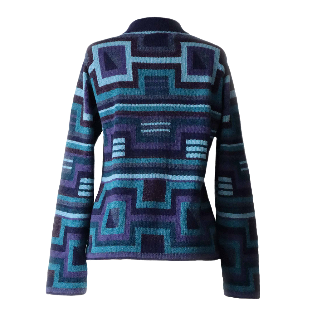 Women's alpaca cardigan Caiza, multicolor Intarsia knitted with flower pattern. Women's alpaca cardigan Caiza, multicolor Intarsia knitted with flower pattern.