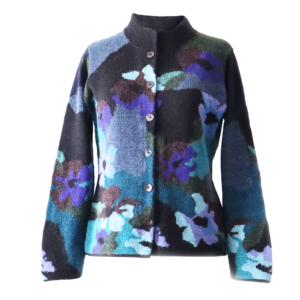 Women's alpaca cardigan Chuvica, multicolor Intarsia knitted with flower pattern.