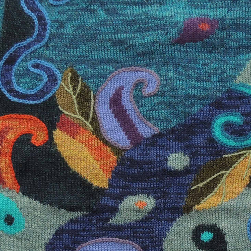 Women's alpaca cardigan Lonzana, multicolor Intarsia knitted with all over pattern.