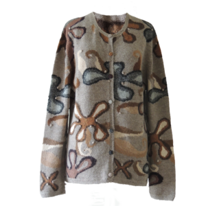 Women's alpaca cardigan Koasia, natural colors Intarsia knitted with flower pattern.