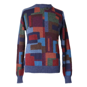 Men alpaca sweater multicolor Intarsia knitted with geometric pattern. Made in Peru by PFL knitwear