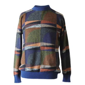 Men alpaca sweater multicolor Intarsia knitted with geometric pattern. Made in Peru by PFL knitwear
