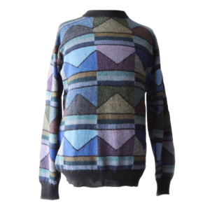 Men alpaca sweater multicolor Intarsia knitted with geometric pattern. made in Peru by PFL knitwear