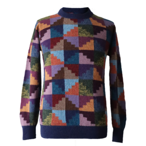 Men alpaca sweater multicolor Intarsia knitted with geometric pattern. Made in Peru by PFL knitwear