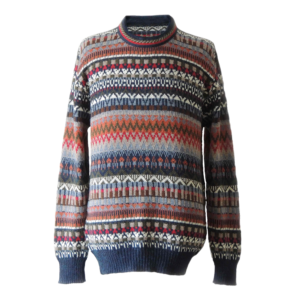 Men's alpaca sweater jacquard knitted, stripe pattern. Made in Peru by PFL knitwear