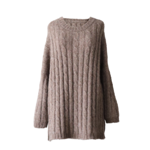 Oversized sweater with all over cable pattern, Suri alpaca. Made in Peru by PFL knitwear