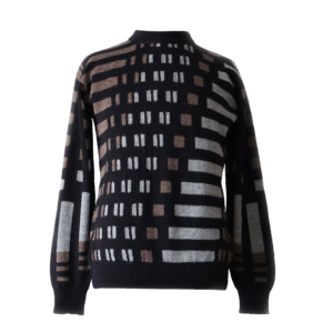 Men alpaca sweater multicolor Intarsia knitted with geometric pattern. made by PFL-Knitwear