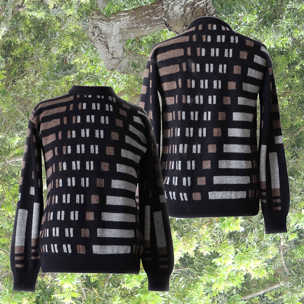 Men alpaca sweater multicolor Intarsia knitted with geometric pattern. made by PFL-Knitwear