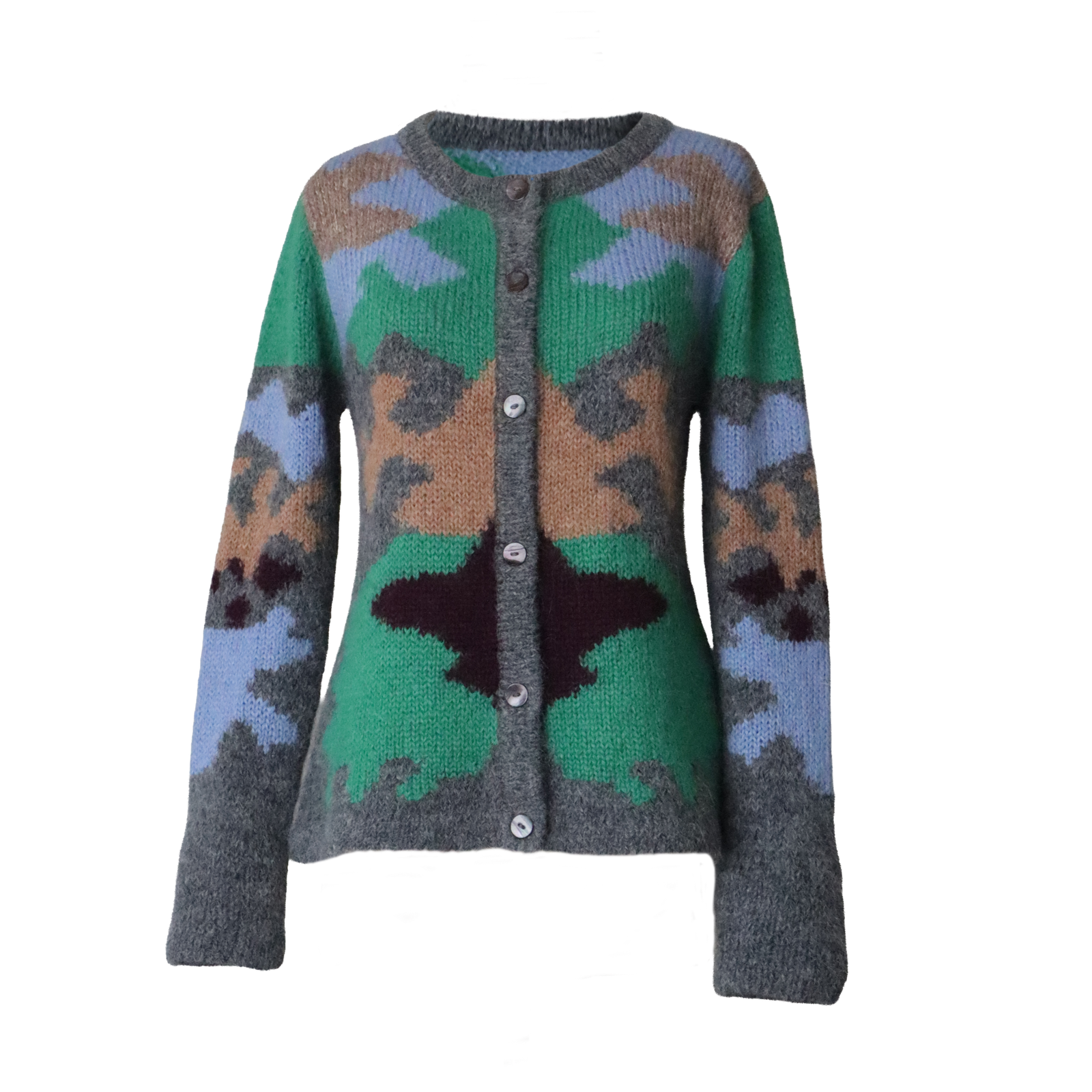 pflknitwear.com/b2b/ Women's Suri Alpaca Intarsia Cardigan "Mariam" Hand-Knitted Multi-Color Luxury Knitwear. pflknitwear.com/b2b/ Women's Suri Alpaca Intarsia Cardigan "Mariam" Hand-Knitted Multi-Color Luxury Knitwear.